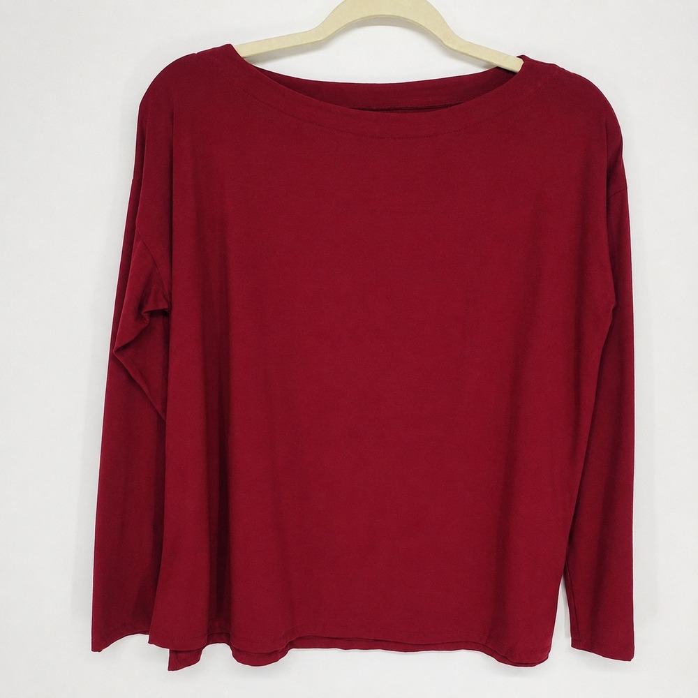 J. Jill Luxe Supima Boatneck Tee Women Sz M Red Long Sleeve Cotton Modal Stretch